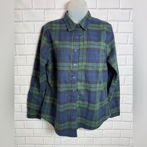 Weatherproof Vintage Plaid flannel Shirt Women's Large Green Blue Comfort